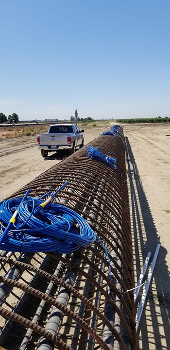 Sisterbar strain gauges on rebar cage