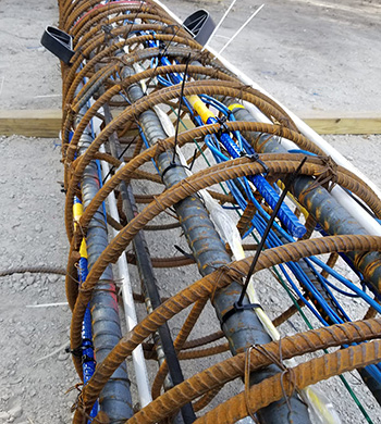 Sister bar strain gauges in pile Sister bar strain gauges in pile